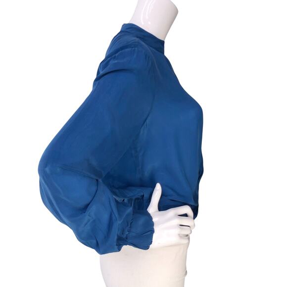 Scotch & Soda Blouse Womens S Blue Viscose Twist Front Mock Neck Long Sleeve - Picture 9 of 16